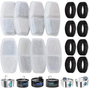 Zemiu Filtro Fontanella per Gatti 16 Pezzi, 8 Pezzi Filtro + 8 Pezzi di Spugna de Fontanella per Gatti Per Fontana Gatto 3.2L,2.5L (108oz,84oz) con Carbone Attivo e Resina-Tripla Filtrazion