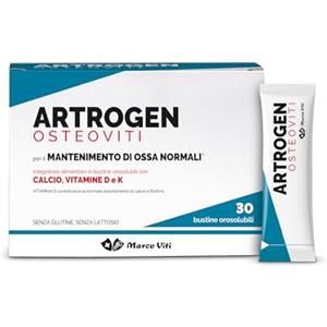 Marco Viti Artrogen OsteoViti, 30 Bustine Orosolubili, Integratore Alimentare con Calcio, Vitamina D e Vitamina K, Supporto per Ossa e Metabolismo del Calcio