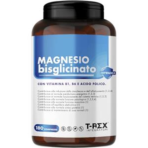 T-Rex Integratori Magnesio Bisglicinato 375mg con Vitamina B6, B1 e Acido Folico | Integratore Alta Biodisponibilità | Sistema Nervoso, Energia, Muscoli e Ossa T-Rex Integratori (180 compresse)