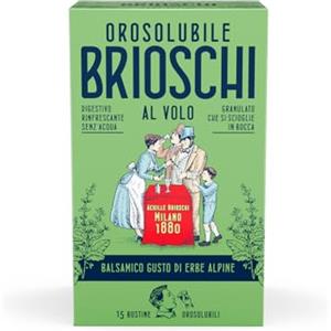 Brioschi Orosolubile Brioschi al volo Erbe Alpine - 15 Bustine di granulato digestivo e effervescente, da usare senz'acqua - Al balsamico gusto di erbe alpine - per un sollievo gustoso ed istantaneo - 15g