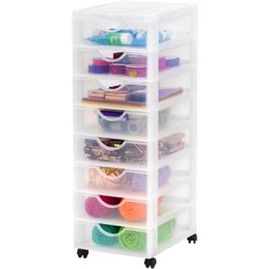 Iris Ohyama Cassettiera in Plastica con ruote, 8 Cassetti Piccoli, Biancastro, Maniglie facili da tirare, Organizzatore, Per Camera Da Letto, Bagno, Scuola e Ufficio, Senza BPA, Contenitore, DDDC-380