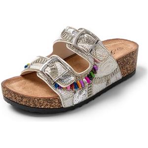 JOMIX Ciabatte Moda Donna Estive a Zeppa con Perle Sandali Eleganti Ragazze a Fibbia con Gioielli Perline Strass Comodi da Spiaggia Mare Piscina SD9182-2 Bianco, 39
