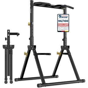 DH FitLife Power Tower Dip Station Pieghevole | Barra per Trazioni Autoportante Fino a 150 kg | con Dip Parallele e Supporti per Bilanciere | Stazione Fitness Multifunzionale | Power Rack for Home Gym
