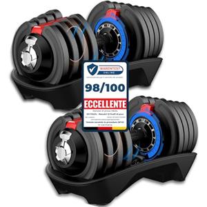 DH FitLife Kit Pesi Palestra Manubri Regolabili da 1,5 kg a 18 kg con Base Porta Pesi | Set Manubri Componibili per Uomo e Donna con 12 Pesi in 1 | Manubri Regolabili Salvaspazo per Allenamento a Casa