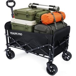 YEAUPE PRO Carrello Pieghevole e da Spiaggia - Con doppi freni anteriori, doppia forcella rinforzata e ruote grandi, Manico regolabile, Per campeggio e giardino - 150kg, 200L, Nero