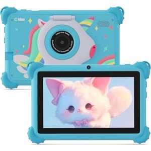 C idea 7 pollici per tablet bambini da 3 a 7 anni, tablet Android, 4(2+2) GB di RAM + 32 GB di ROM, schermo IPS 1024 x 600, Wi-FI, Bluetooth, iWawa preinstallato, con custodia protettiva (blu)