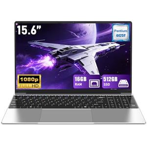 FUNYET Computer Portatile, 15,6 pollici, 16 GB di RAM, SSD da 512 GB, processore Pentium Gold 4425Y, display IPS FHD 1920 x 1080, apertura a 180°, batteria da 5000 mAh, slot per scheda T, USB 3.0