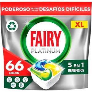 Fairy Platinum Detersivo Pastiglie Lavastoviglie, Brillantante, 66 Capsule Lavastoviglie, Limone, con Sistema di Prelavaggio Integrato, Efficace nelle Sfide Difficili Contro lo Sporco