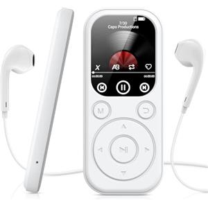 RWSRW 128GB Lettore MP3 con Bluetooth, Lettore Musicale con Radio FM, Registratore Vocale, Suono HiFi, Funzione E-book, Auricolari Inclusi (Bianco)