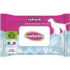 Inodorina Salviette Refresh Talco - 110 Salviette Detergenti per Cani e Gatti, in Tessuto Biodegradabile, Idratanti e Deodoranti