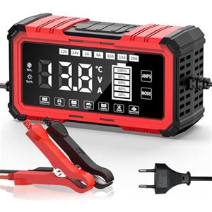 Husgw Caricabatterie da auto da 20 A, 12 V/24 V, Smart completamente automatico, con compensazione della temperatura, caricatore intelligente per auto, moto, camion, tosaerba, tosaerba o barca