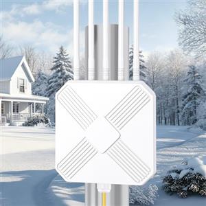 MEETOWN WiFi 6 Ripetitore WiFi Esterno, AX3000 Amplificatore WiFi con Gigabit LAN, IP67 Resistente, 5GHz/2400Mbps e 2,4GHz/600Mbps, Ripetitore WiFi Potente a Lungo Raggio per Giardino, Cortile, Terrazza