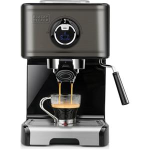 BLACK+DECKER BXCO1200E - Macchina per espresso, 15 bar, 1200W, riscaldamento rapido thermoblock, cappuccinatore, caffè macinato o in cialda, acciaio inossidabile, nero