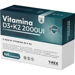 T-Rex Integratori Vitamina D3 2000 UI K2 - 160 Compresse per Articolazioni, Ossa, Denti e Sistema Immunitario
