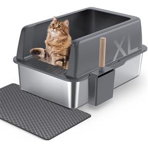 Gimars XL lettiera in acciaio per gatti, ampia vaschetta in acciaio inox da 20L con paletta e tappetino, lettiera in metallo ideale per gatti di taglia media e grande