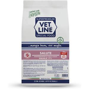 Vet Line Salute Maiale 12,5kg - Crocchette Ipoallergizzanti con 9 Erbe Officinali per Cani Adulti