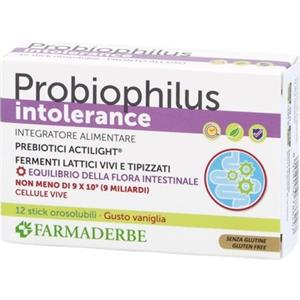 FARMADERBE PROBIOPHILUS INTOLLERANCE - Integratore Alimentare con Fermenti Lattici e Frutto-Oligosaccaridi, 12 Stick Pack