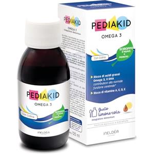 PEDIAKID Omega 3 - Integratore Alimentare con DHA, Colina e Vitamine, Gusto Limone-Cola, Flacone da 125 ml