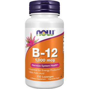 NOW Foods Vitamina B-12 con Acido Folico 1000mcg - 250 Pastiglie per Energia e Salute del Sistema Nervoso