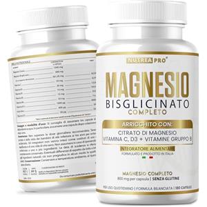NUTREA PRO Magnesio bisglicinato capsule 180 | Magnesio bisglicinato puro con vitamine B,C,D | Magnesium glycinate Contro Stress, Affaticamento, Muscoli e qualità del Sonno | Magnesium bisglycinate NUTREA PRO®