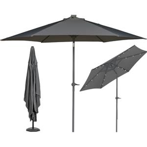 BAKAJI Ombrellone Rotondo 3 Metri da Giardino con Palo Centrale in Metallo e 18 Led Luminosi, Sistema Air Vent Anti Ribaltamento, Arredamento Esterno, Gazebo, Piscina, Terrazzo (Grigio)