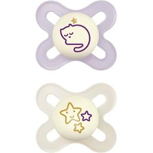MAM Original Start Night Succhietto 0-2 Mesi (Set da 2), Ciuccio MAM 0-2 mesi che si illumina al buio con tettarella in silicone, Kit da 2 accessori neonato con porta ciuccio sterilizzatore, Rosa