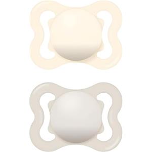 MAM Air Succhietto 2-6 Mesi (Set da 2), Ciuccio MAM 2-6 mesi per pelli sensibili e delicate, Kit da 2 accessori neonato con tettarella in caucciù naturale e porta ciuccio sterilizzatore, Neutro/Grigio