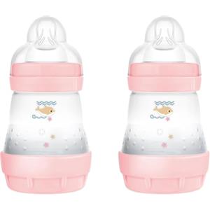 MAM Biberon Easy Start 160 ml (Set da 2), Kit da 2 biberon anticolica per allattamento misto che riduce le bolle d'aria e il rischio di coliche, Accessori neonati con tettarella misura 1, Rosa