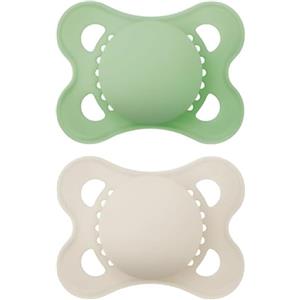 MAM Original Succhietto 2-6 Mesi (Set da 2), Ciuccio MAM 2-6 mesi con tettarella ortodontica in caucciù, Kit da 2 accessori neonato con pratico porta ciuccio sterilizzatore, Verde/Neutro