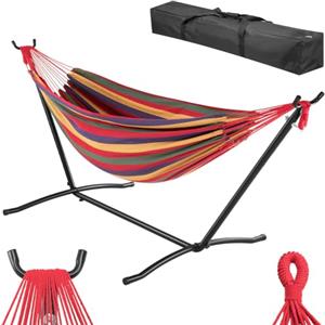 BAKAJI Amaca da Giardino a Brasiliana con Supporto in Acciaio con Borsa da Portata Salvaspazio, Telaio Comodo Multicolore e Struttura Resistente, Capacità Carico 200kg, Ideale per Esterni e Interni