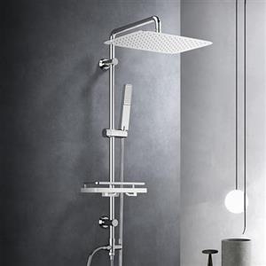 Görbach Colonna Doccia Acciaio Inox Senza Miscelatore Fori Muro Regolabili Colonna idromassaggio Asta Doccia Set Doccia a Pioggia Con Doccetta,Porta Ogetti Mensola e Soffione Doccia 35 * 25 cm
