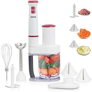 BAKAJI Frullatore a Immersione 4in1 con Accessori Frusta, Tritatutto, Frullatore lame acciaio, Miniprimer con accessori, Mixer Sbattitore taglia verdure elettrico manico Ergonomico (4 in 1 (600 W)