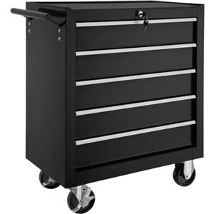 tectake® Carrello Portautensili in acciaio con 5 Cassetti richiudibili, Mobile con Rotelle, Carrello Porta Attrezzi, Porta Utensili da Lavoro, Carrello con Ruote Portatutto - Nero