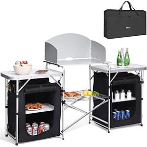 BAKAJI Cucina Armadio Mobiletto Tavolo Da Campeggio Picnic Compatta Portatile Pieghevole, Telaio Alluminio Cucinotto Paraspruzzi Borsa Trasporto Vano Portaoggetti In Tessuto (Doppio + Estensione)