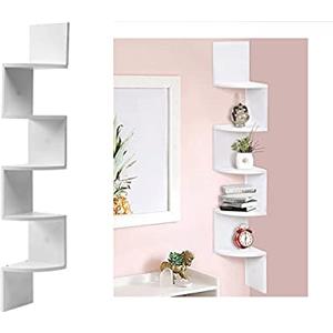 Legno&disegno Mensola da parete angolare moderna bianca scaffale libreria ad angolo 5 ripiani
