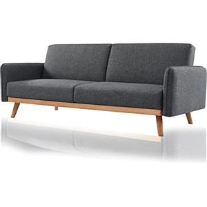 BAKAJI Divano Letto Clik Clak 3 Posti Scandinavo Struttura Robusta in Legno, Rivestimento Tessuto, Imbottitura Alta Densità Comfort e Morbidezza, Apertura Semplice Senza Sforzi (Grigio)