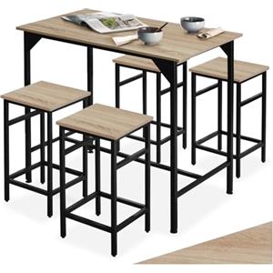 tectake® Set Tavolo Bar e 4 sgabelli alti, struttura acciaio, design industriale, tavolo da pranzo alto, penisola cucina e sedie sala da pranzo, casa e cucina e bar - Industriale Chiaro/Rovere Sonoma