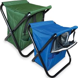 BAKAJI Sgabello Pieghevole da Campeggio con Tasca Frigo Termica, Sedia da Esterno Giardino Patio con Vano Refrigerante, Borsa in Tessuto Resistente Pieghevole Salvaspazio, 2 Colori Assortiti