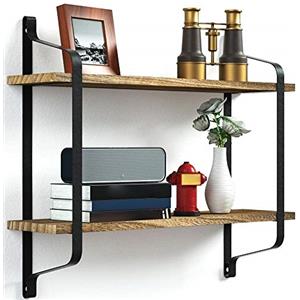 BAKAJI Mensola da Parete 2 Ripiani Struttura in Metallo Nero Scaffali in Legno MDF Design Moderno Scaffale Libreria Multiuso da Muro Dimensione 61 x 51,5 x 15,5 cm