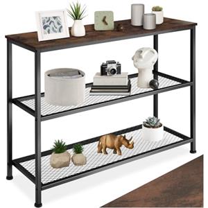 tectake® Tavolo Console, Struttura in Acciaio, Piano in Legno, Due Grandi Piani in Reticolato, Piedi Regolabili, Soggirno, Stile Industriale - Legno Industriale Scuro, Rustico