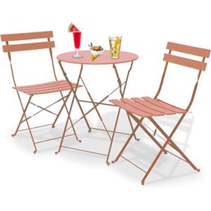 Shally Dogan Set 3 Pezzi da Giardino Pieghevole Modello Parigi, Tavolo con 2 Sedie in Acciaio, Mobili Salvaspazio per Bistrot, Balcone, Patio, Terrazza, Esterno, Bar Doppio (Pesca)