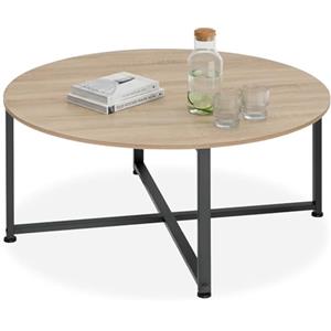 tectake® Tavolino Salotto 88,5x47cm, Tavolino Salotto o Divano, Tavolo Tondo, Design Moderno, Telaio in Acciaio, Piedini Regolabili, Ideale Soggiorno, Casa, Ufficio - Legno Industriale Chiaro