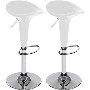 BAKAJI Set 2 Sgabelli Bar Cucina Design Moderno Base in Acciaio Cromato Seduta in ABS Sgabello Girevole con Altezza Regolabile e Poggiapiedi (Bianco)
