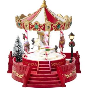 BAKAJI Giostrina di Natale, Giostra Natalizia con Cavalli, Decorazione Addobbo Natalizio Versatile per Casa, Ufficio, Negozio, Vetrine, Esposizione, Villaggio di Babbo Natale con Musica e Luci