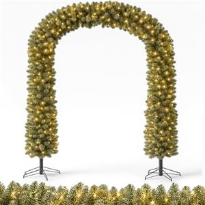 BAKAJI Arco Natalizio Innevato 200 x 240 cm con 1166 Punte Realistiche e 420 Led Luminosi, Decorazione Addobbo di Natale Luminoso Esterno e Interno, Basi Metallo, Ideale per Negozi, Vetrine (con Led)