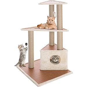 BAKAJI Albero Graffiatoio Tiragraffi 1 Cuccia Coperta Rifugio per Gatti Animali Felini Interattivo Unghie Antigraffio Stabile Resistente Robusto Albero Rampicante Solida Struttura Colore Beige