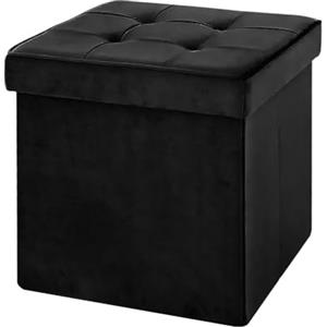 IlGruppone Pouf Contenitore In Velluto Quadrato Moderno Panca Cassapanca Soggiorno Panchina Per Ingresso Scarpiera Sgabello Panca Moderna - Nero
