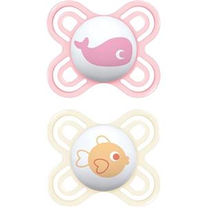 MAM Perfect Start Confezione Doppia Succhietto 0-2 Mesi (Set da 2), Ciuccio MAM 0-2 mesi in silicone per un sano sviluppo orale, Kit 2 accessori neonato con porta ciuccio sterilizzatore, Rosa/Neutro