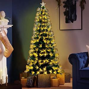 Bakaji Albero di Natale Luminoso Altezza 150 cm con 185 Luci Bianco Caldo Decorazioni Natalizie da Esterno e Interno Addobbi Natalizi Design Moderno Elegante Base a Croce