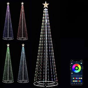 BAKAJI Albero di Natale Luminoso 2,2 metri con 324 Luci Led 8 Giochi di Luce Struttura in Metallo Decorazione Natalizia Design Minimal Artificiale Smart Control (220 cm Stella Piena RGB Con APP)